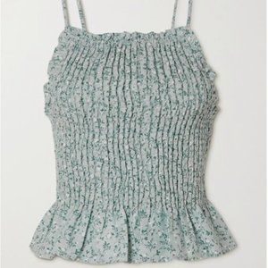 Reformation Oswald Smocked Linen Top